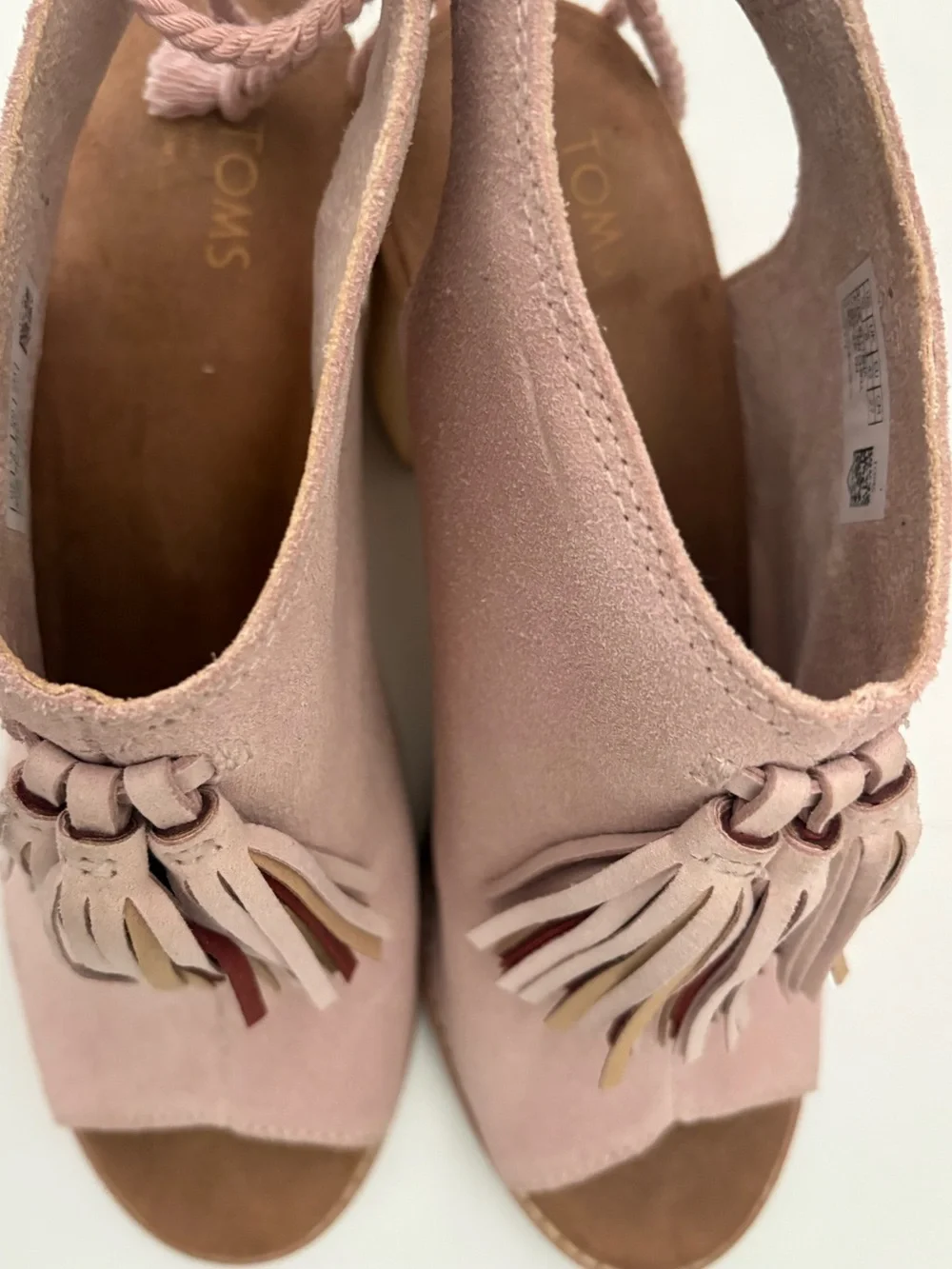 TOMS Elba Blush Suede Peep Toe Wood Block Heel  Womens 10